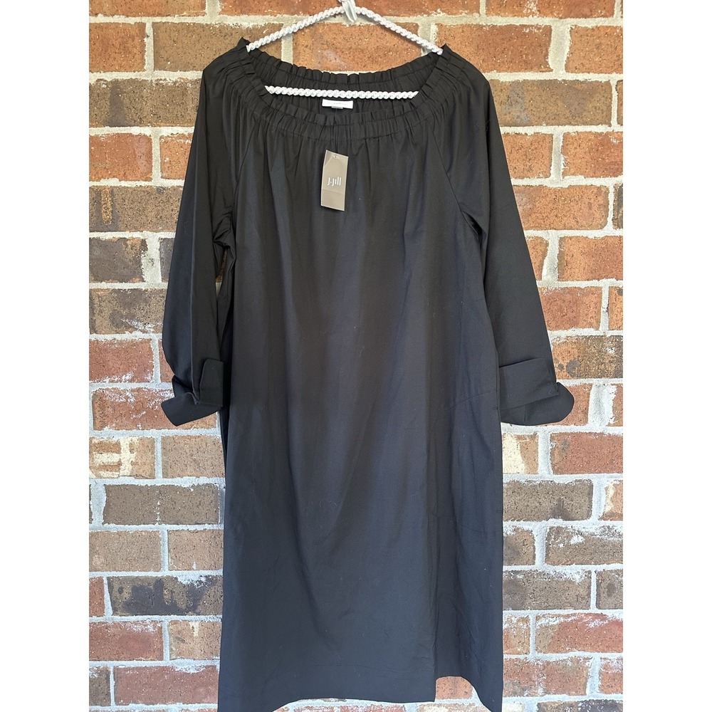 J Jill Black Dress Long Sleeve‎ Ruffle Neck Cuff Sleeves M